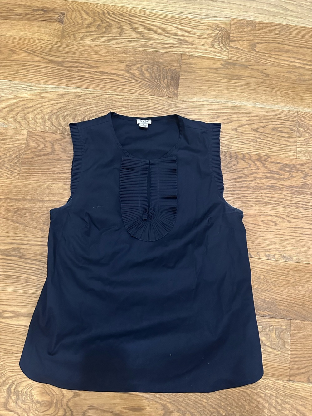 J Crew Classic Navy Sleeveless Pleated Yoke Top